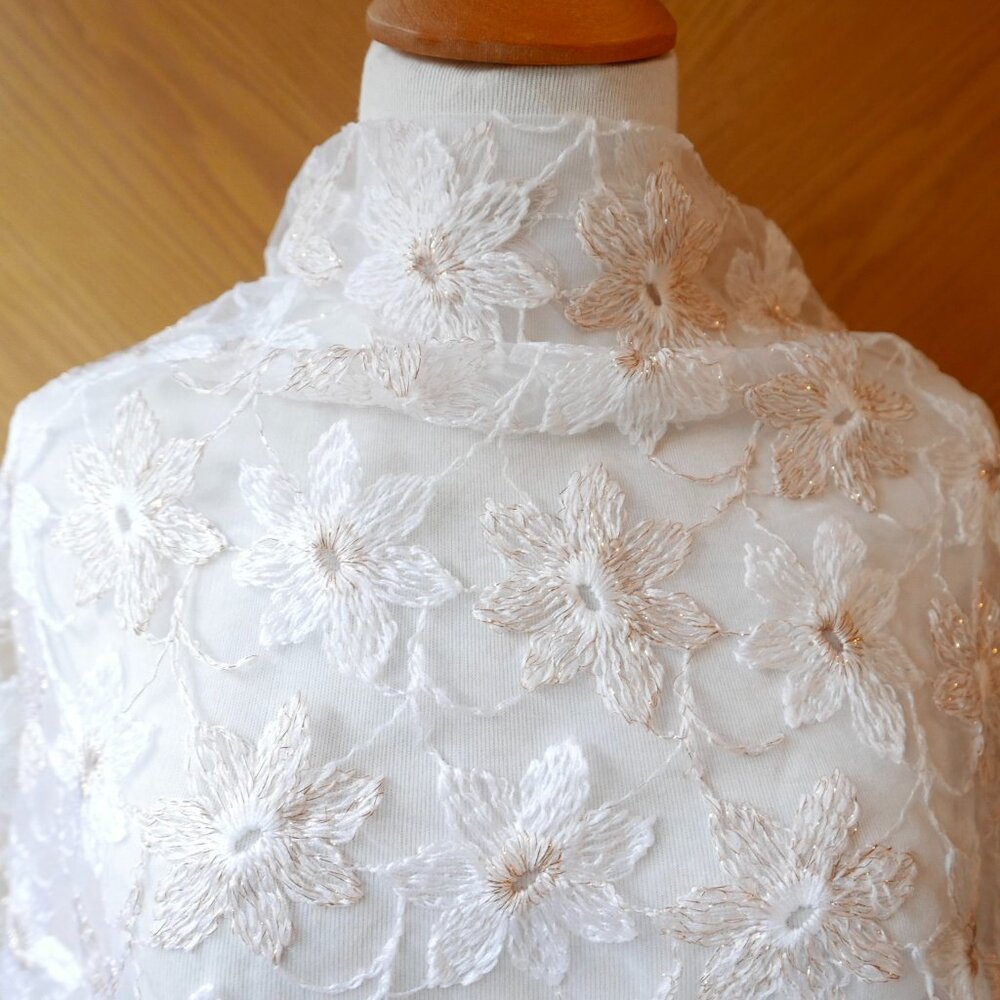 Gold Lurex & Ivory Embroidery on Sheer Fabric - 5 Yd. Remnant
